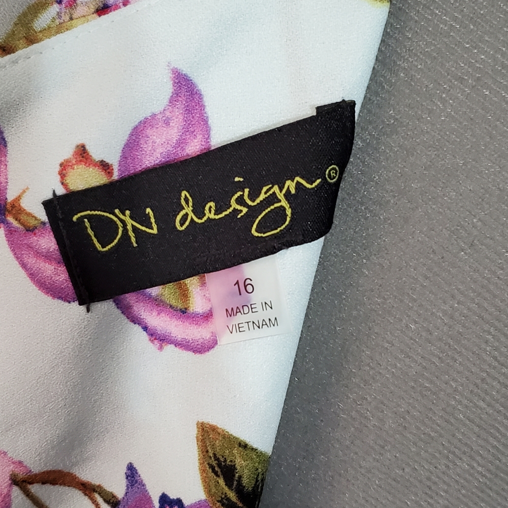 NWT DN Design Floral V-Neck Midi Dress Asymmetrical Hem Women's Size 16 - Picture 6 of 8